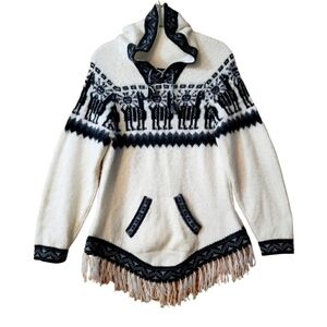 Kactus Peru Lama White Hoodie sweatshirt, Alpaca, Size S